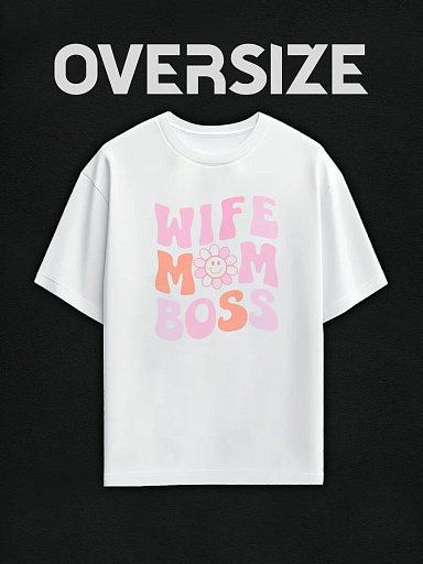 Футболка с принтом wife mom boss